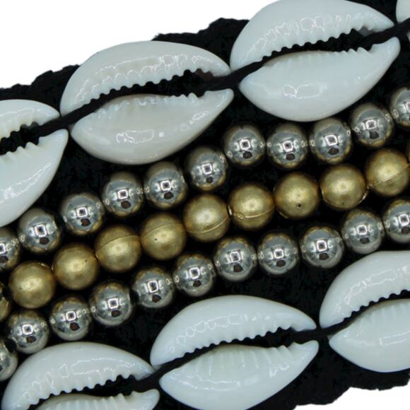 Anthropologie X Cocobelle Black Woven Papua Shell Beaded Bracelet - Picture 3 of 8